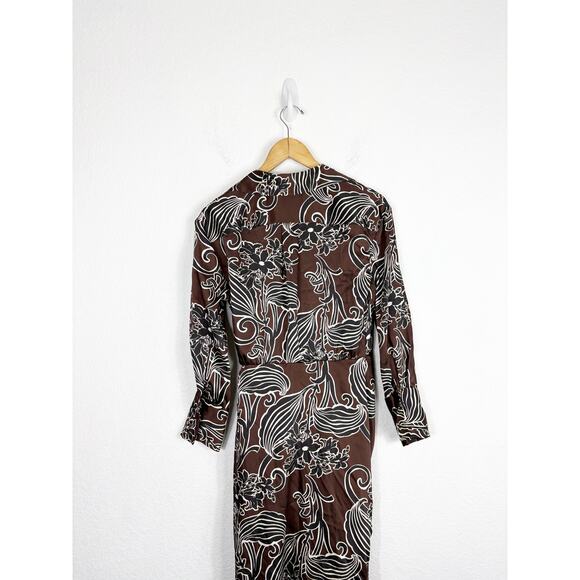 Zara Printed Wrap Midi Dress Size XS Brown Floral Satin Long Sleeve 9445/853/700 - Picture 12 of 14